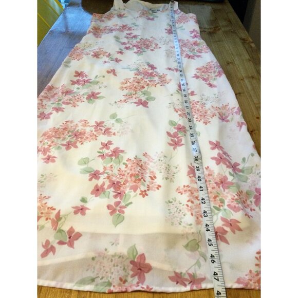 Vintage Floral Midi Dress White Pink Sleeveless Size 6P Easter Feminine - Picture 7 of 8